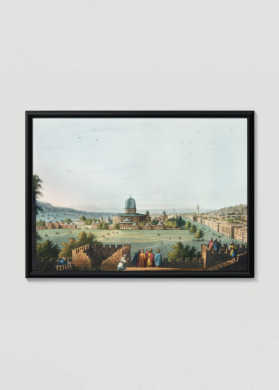 Plakat w drewnianej czarnej ramce: Jerozolima XVIII wiek Luigi Mayer panorama miasta