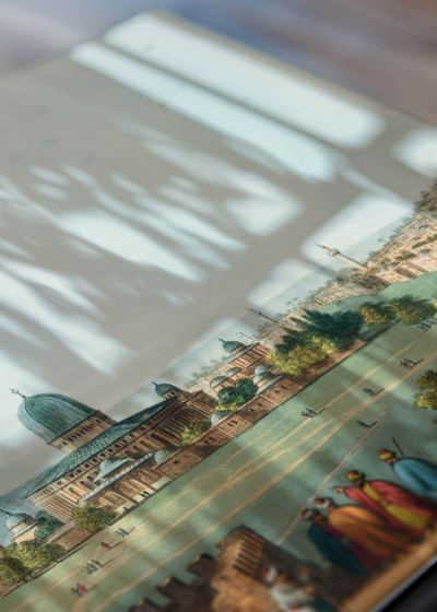 Zbliżenie na detale plakatu: Jerozolima XVIII wiek Luigi Mayer panorama miasta