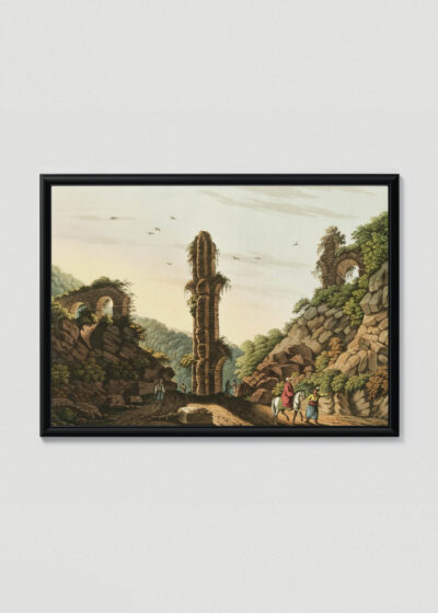 Plakat w drewnianej czarnej ramce: orientalne ruiny akweduktu Luigi Mayer