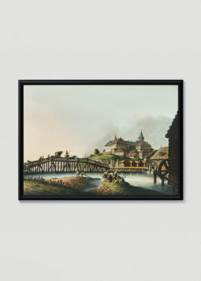 Plakat w drewnianej czarnej ramce: Osmański most Luigi Mayer XVIII wiek Turcja