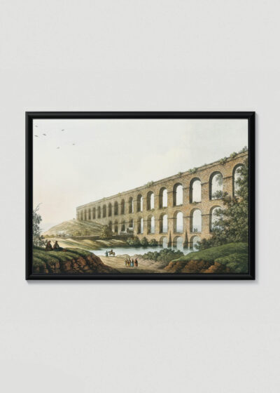 Plakat w drewnianej czarnej ramce: akwedukt Luigi Mayer architektura antyczna