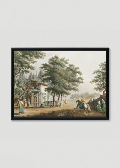 Plakat w drewnianej czarnej ramce: Widoki Imperium Osmańskiego Luigi Mayer fontanna