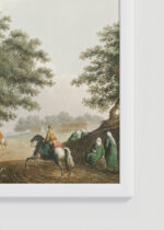 Zbliżenie na detale plakatu oprawionego w drewnianą białą ramkę od Plakatello®: Widoki Imperium Osmańskiego Luigi Mayer fontanna