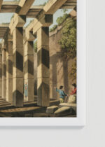 Zbliżenie na detale plakatu oprawionego w drewnianą białą ramkę od Plakatello®: Luigi Mayer orientalna kolonada świątynna