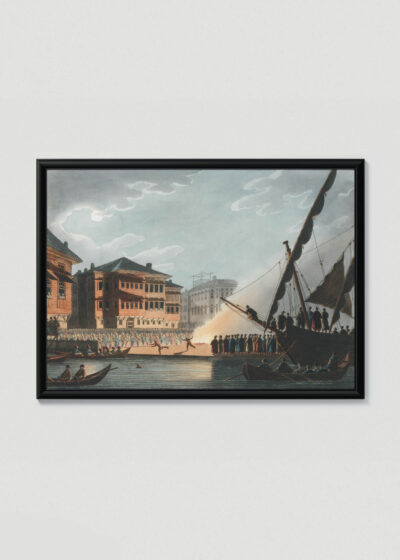 Plakat w drewnianej czarnej ramce: XVIII-wieczny port osmański Luigi Mayer akwarela