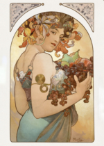 Plakat Alfons Mucha kobieta jesień winogrona secesja