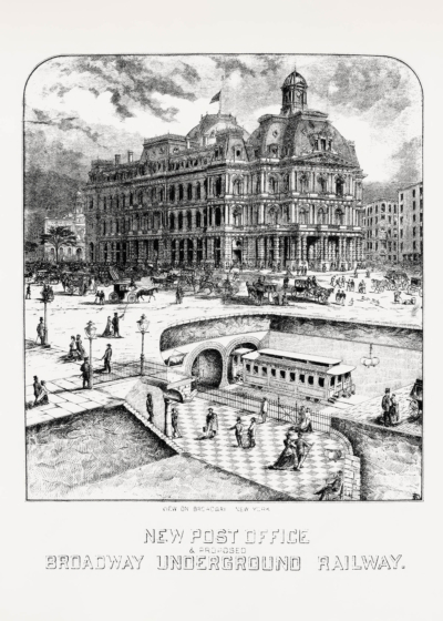 Plakat Nowy Jork metro 1872 Broadway wizja podziemna