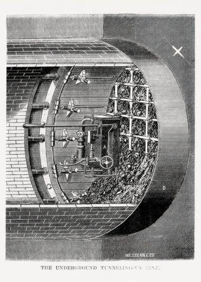 Plakat przekrój tunelu metra Nowy Jork 1872 vintage