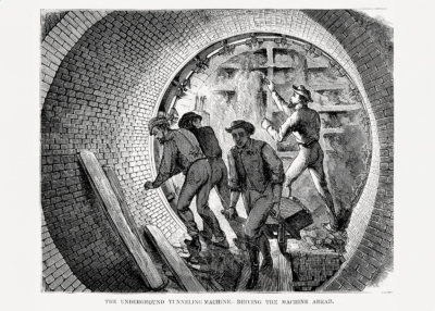 Plakat budowa metra Nowy Jork 1872 historyczna grafika
