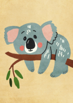Plakat koala na gałęzi eukaliptusa dla dzieci pastel