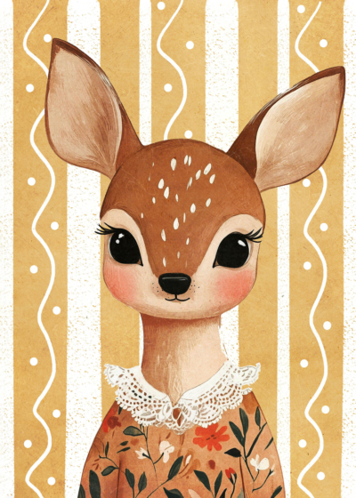 Plakat vintage sarnka w sukience dla dzieci beżowy brąz