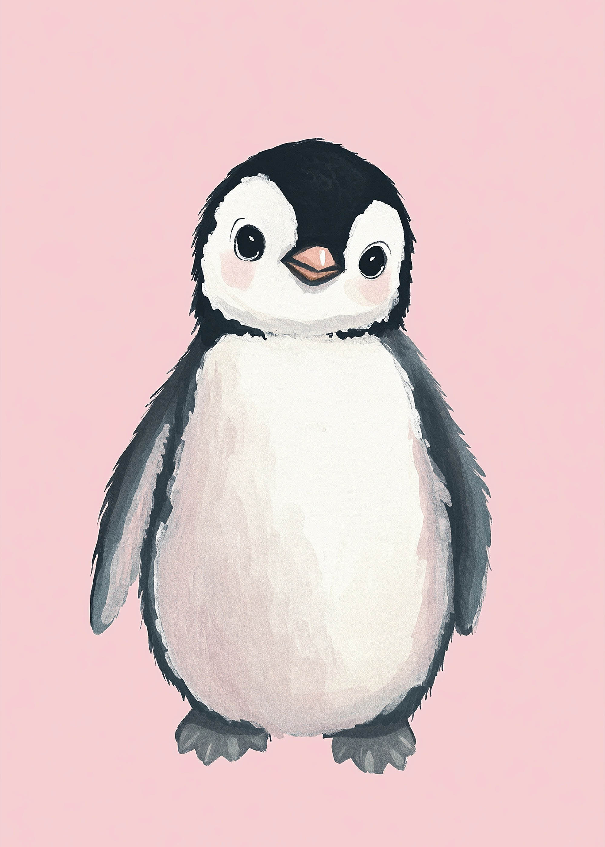 Plakat pingwinek na różowym tle do pokoju dziecka