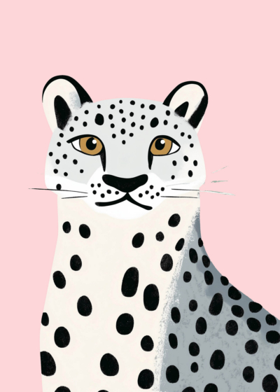 Plakat śnieżny lampart bursztynowe oczy pokój dziecięcy