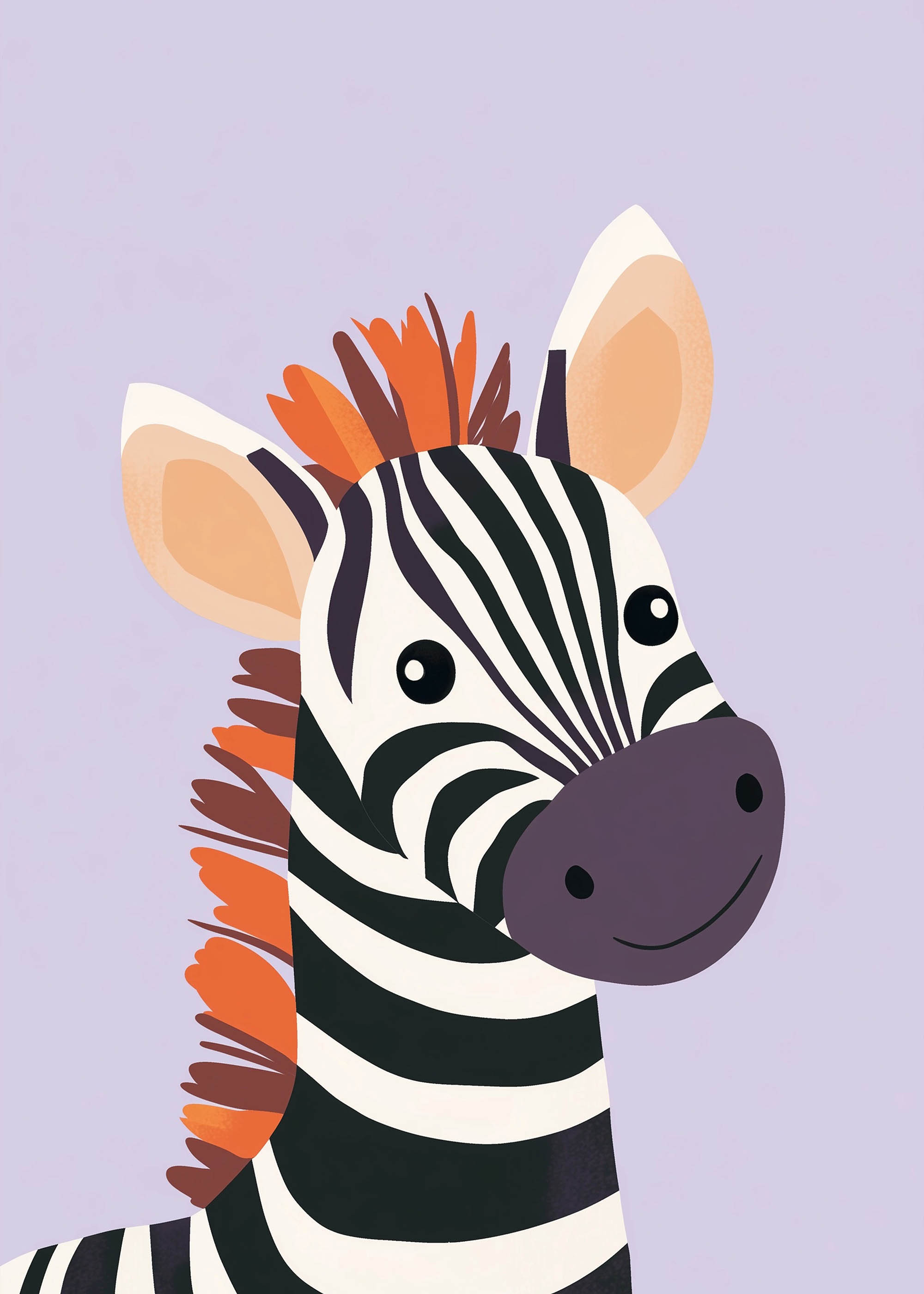 Plakat zebra z kolorową grzywą dla dzieci skandynawski