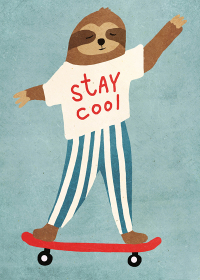 Plakat leniwiec na deskorolce stay cool dla dzieci