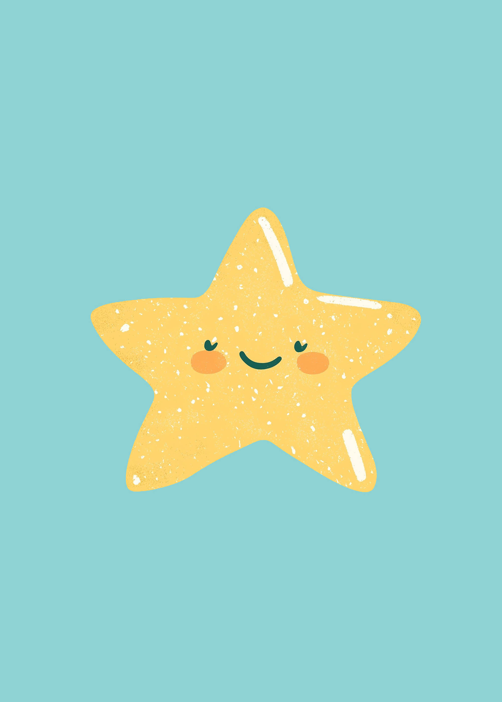 Plakat uśmiechnięta gwiazda żółta dla dzieci turkusowe tło
