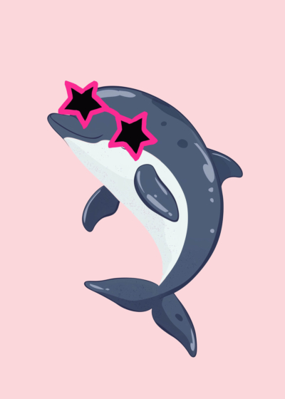 Plakat wieloryb z gwiazdkami dla dziecka różowy granat