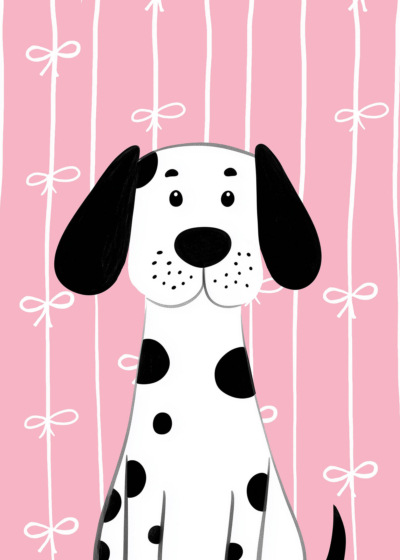 Plakat dalmatyńczyk dla dzieci różowe tło vintage