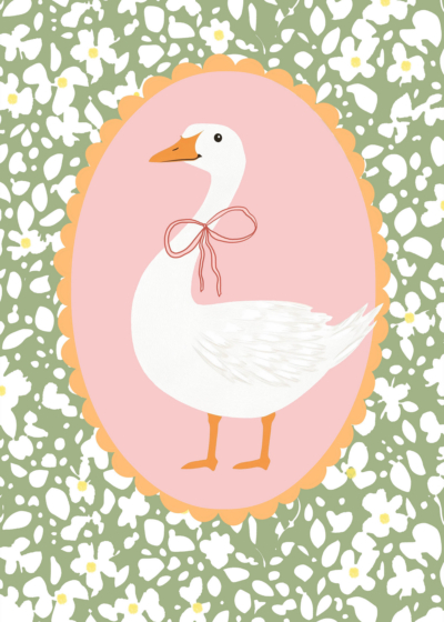 Plakat biała gęś różowa ramka pokój dziecięcy shabby chic