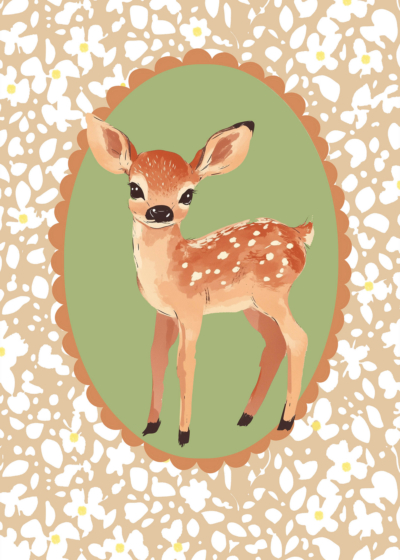 Plakat młody jelonek z kwiatami do pokoju dziecięcego