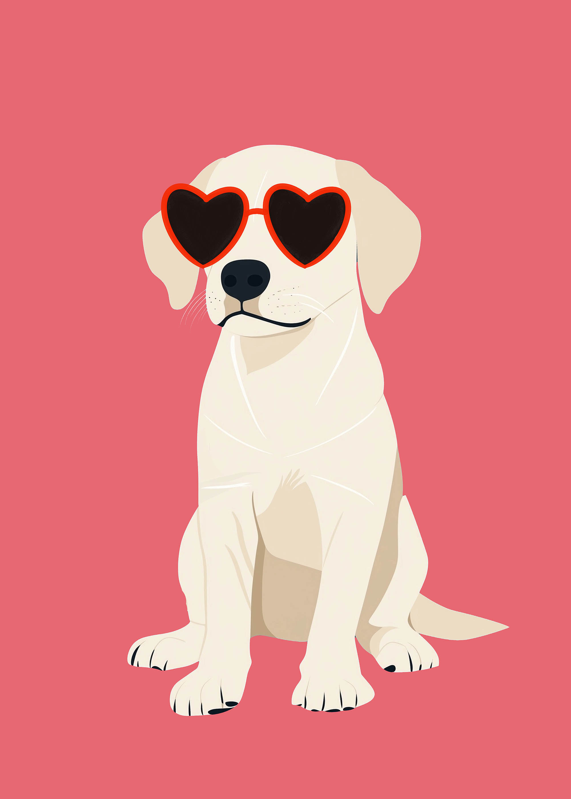 Plakat labrador w okularach sercach kremowe futerko coral
