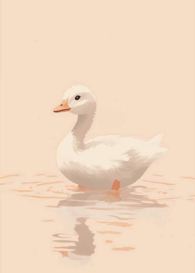 Plakat biała gęś na wodzie dla dzieci pastelowy