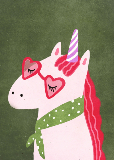 Plakat jednorożec dla dzieci różowy z serduszkami