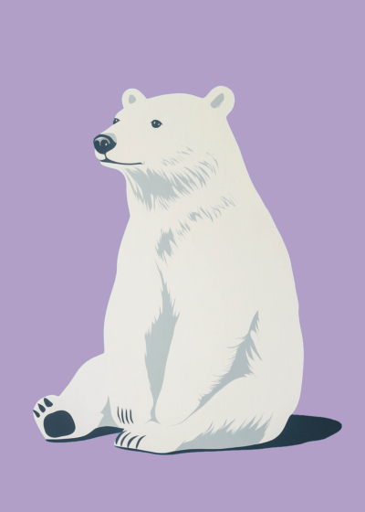 Plakat biały niedźwiedź polarny dla dzieci fioletowe tło