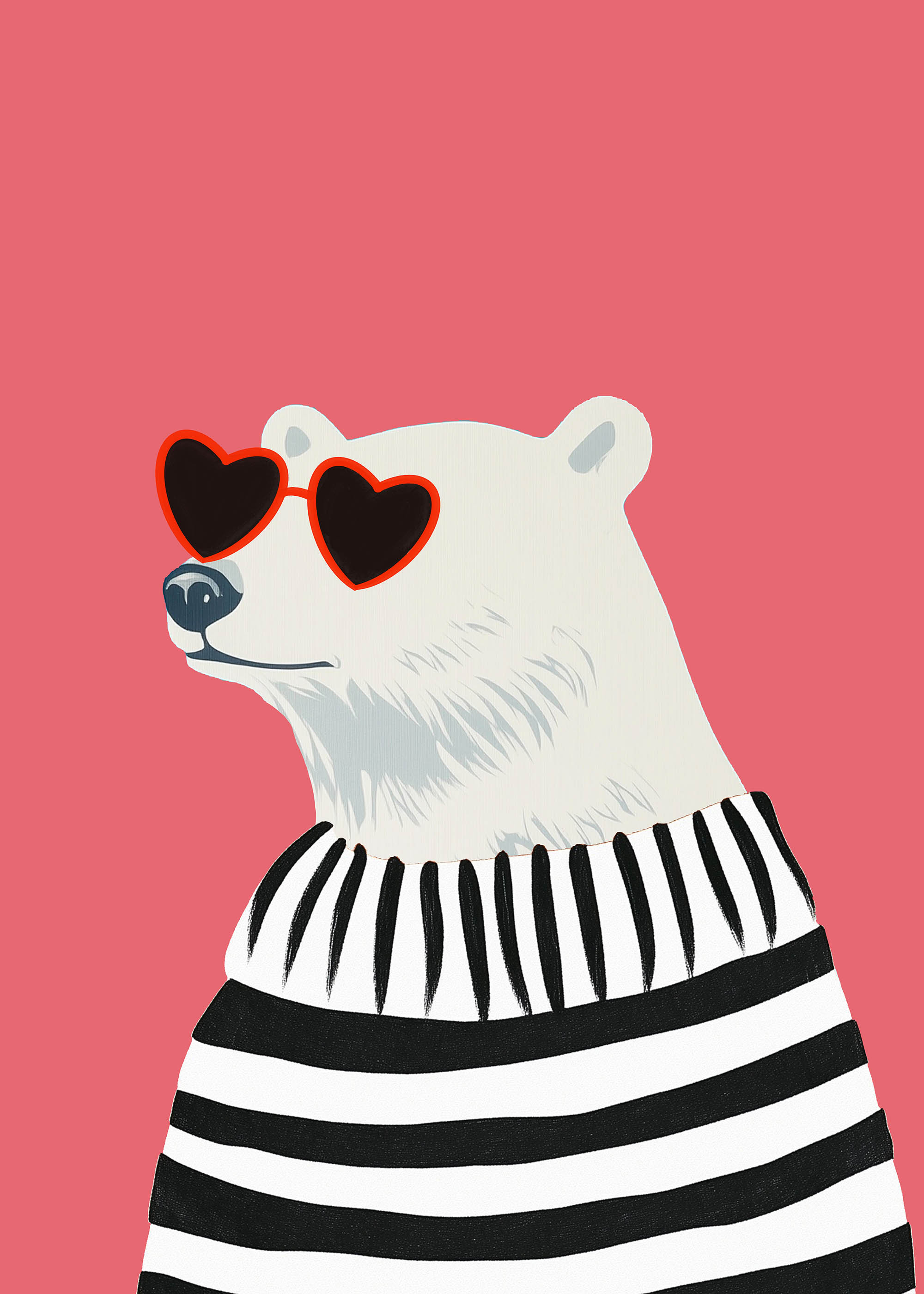 Plakat stylowy miś polarny w okularach i marynarce w paski