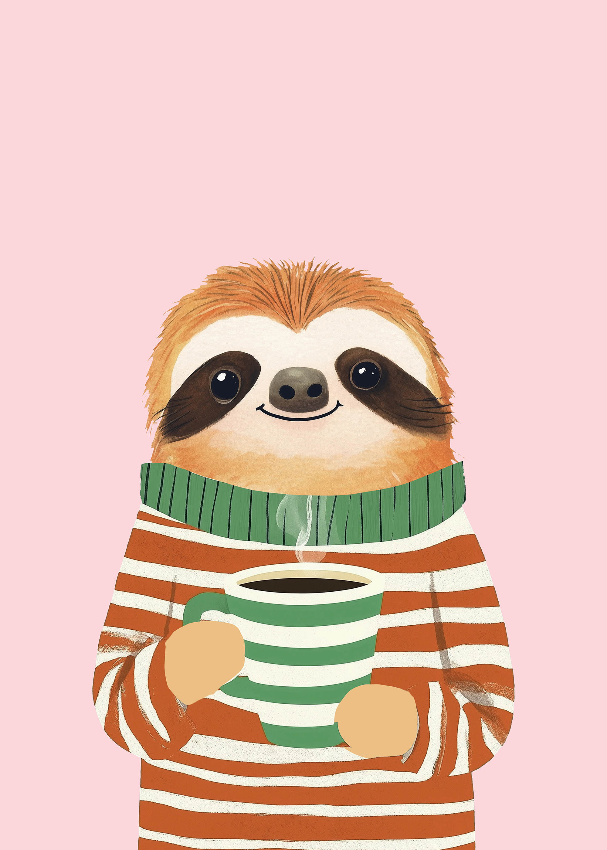 Plakat leniwiec z kawą zimowy dla dzieci skandynawski