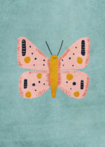 Plakat pastelowy motyl różowy dla dzieci skandynawski
