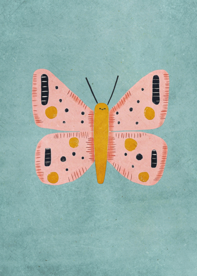 Plakat pastelowy motyl różowy dla dzieci skandynawski