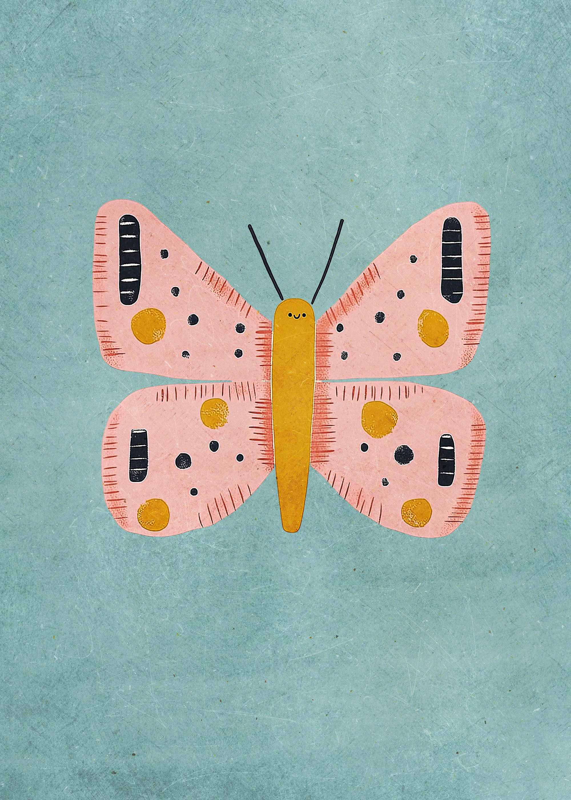 Plakat pastelowy motyl różowy dla dzieci skandynawski