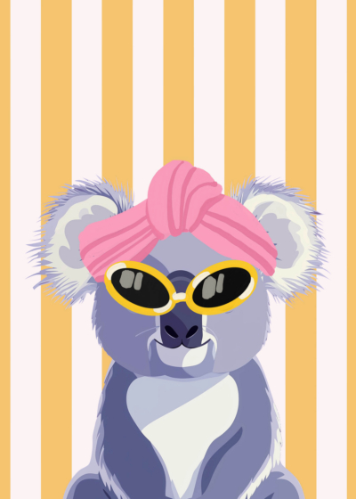 Plakat koala w okularach i turbanie dla dzieci pastelowy