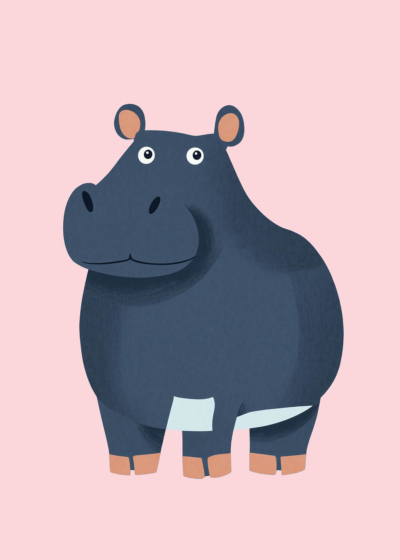 Plakat hipopotam dziecięcy pastelowy różowy szary pokój