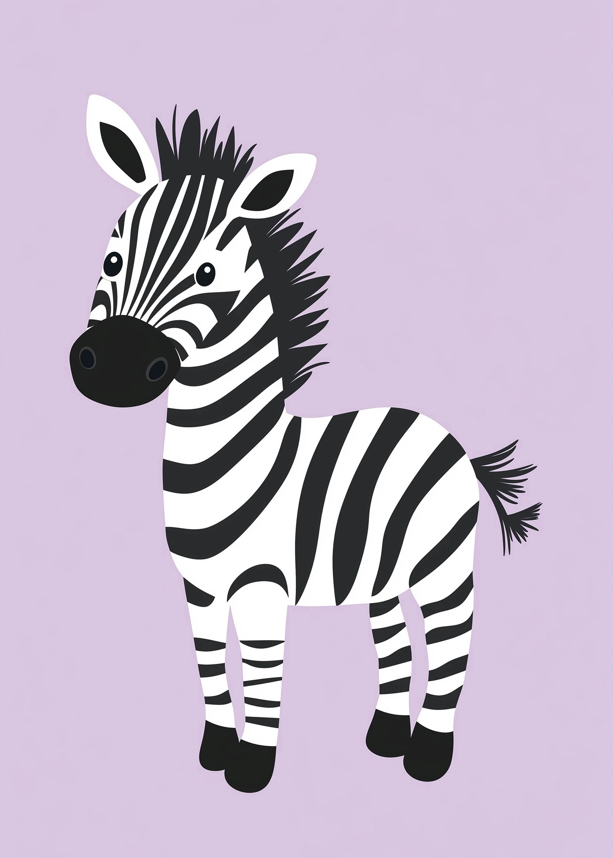 Plakat zebra dla dzieci pastelowe tło lawenda nursery