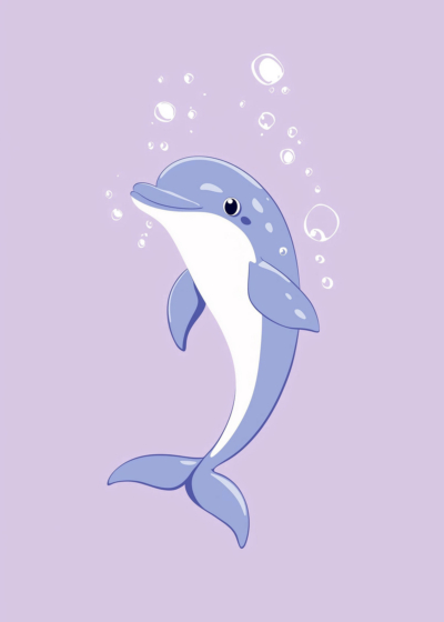 Plakat delikatny delfin fioletowe tło pokój dziecięcy