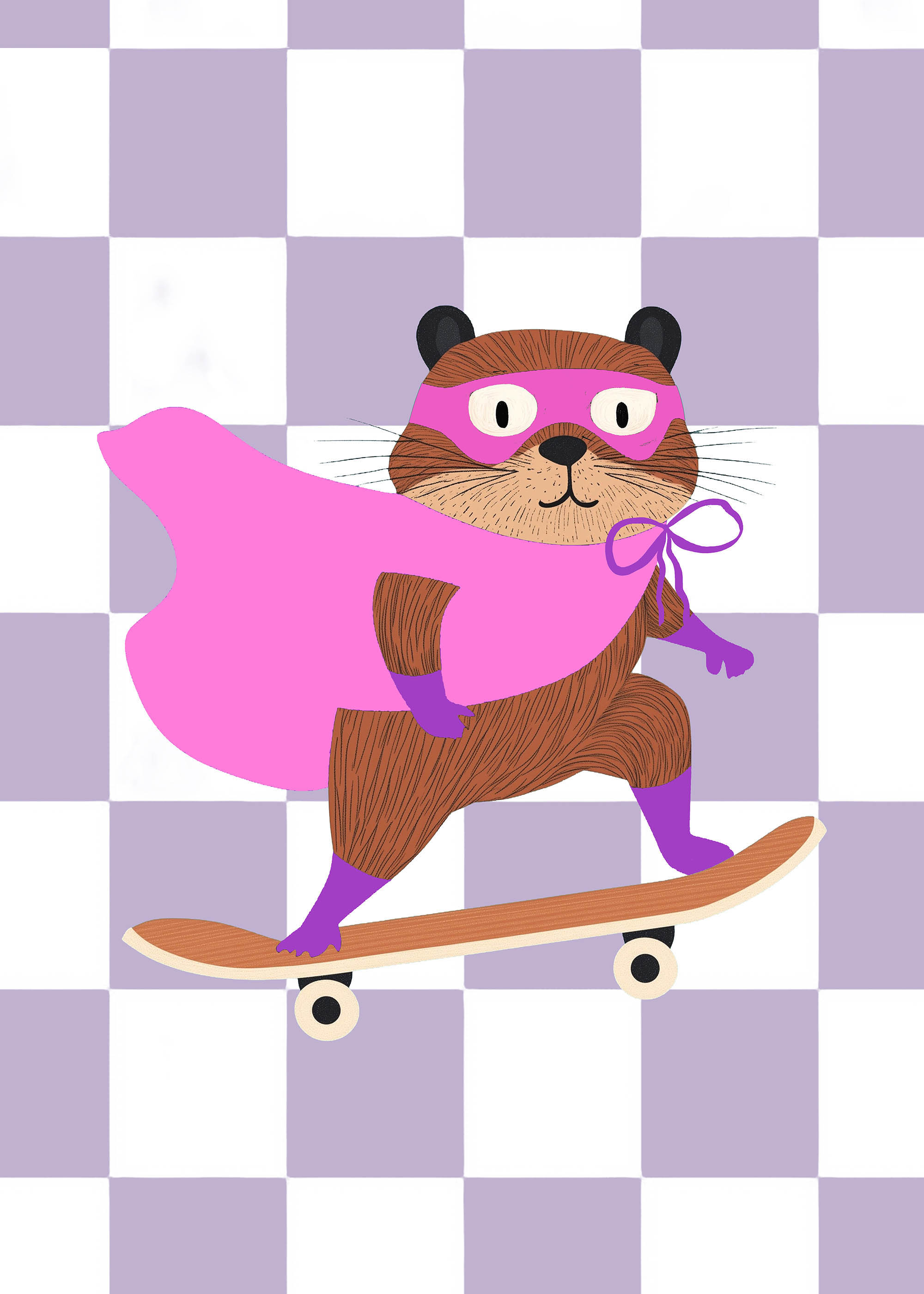Plakat zwierzak superbohater na deskorolce purpurowy