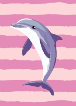 Plakat różowy delfin dla dziecka pastelowy skandynawski