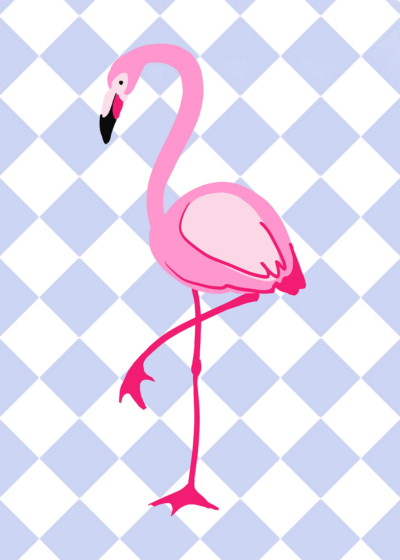 Plakat różowy flamingo szachownica pokój dziecięcy