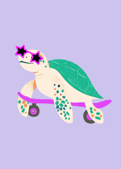 Plakat żółw na deskorolce w okularach dla dzieci