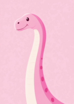 Plakat różowy dinozaur sauropod dla dzieci skandynawski