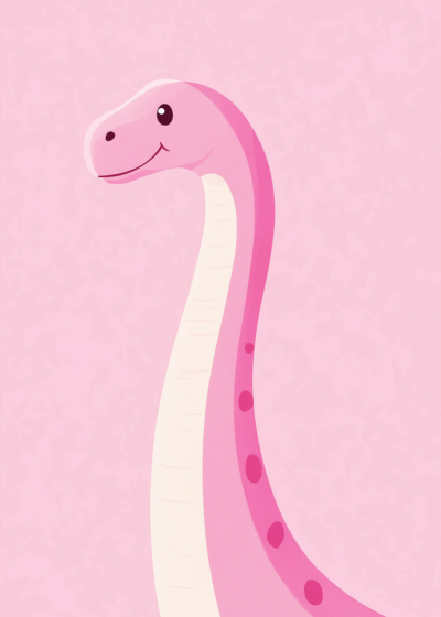Plakat różowy dinozaur sauropod dla dzieci skandynawski