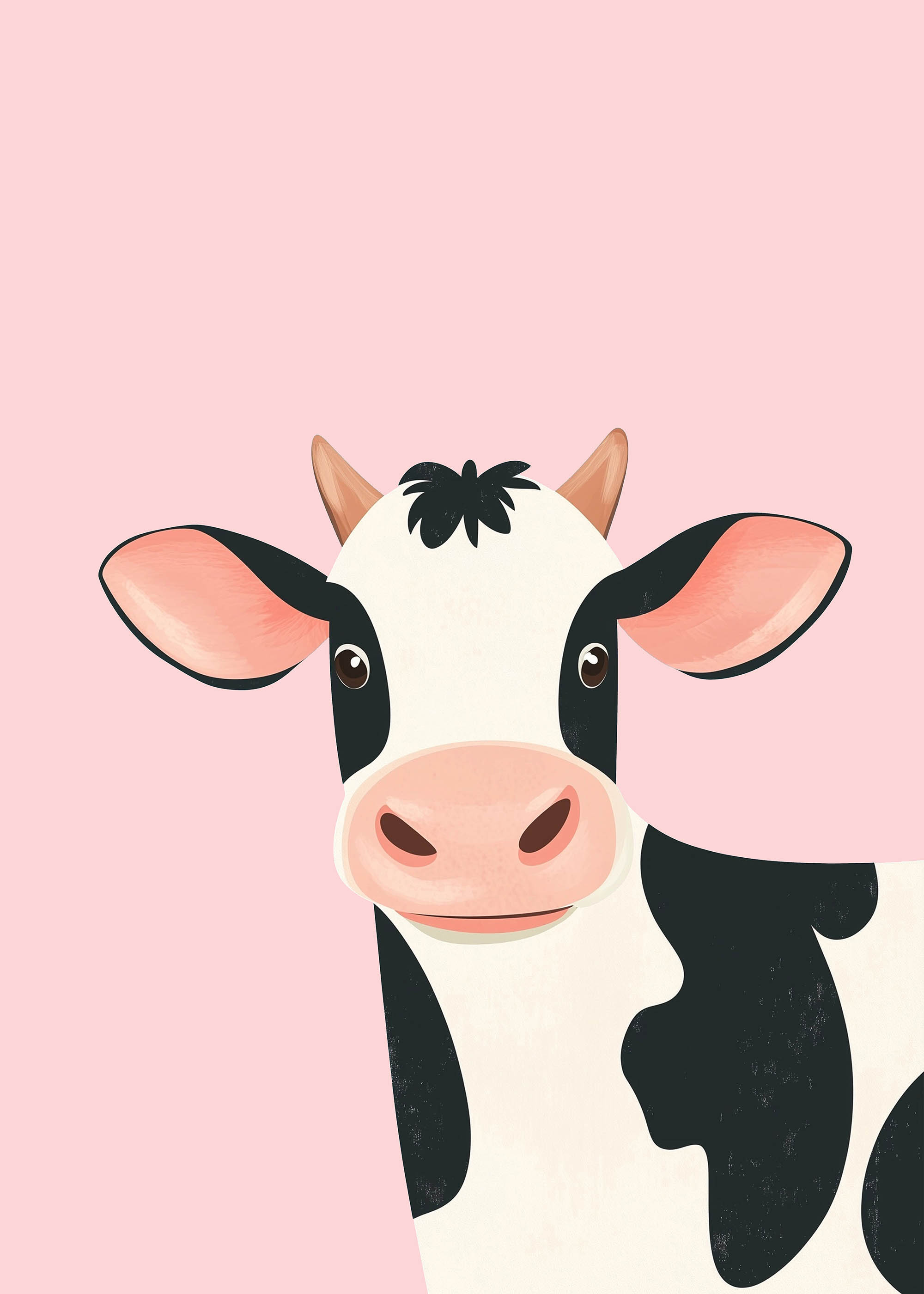 Plakat wesoła krówka dla dziecka różowe tło skandynawski