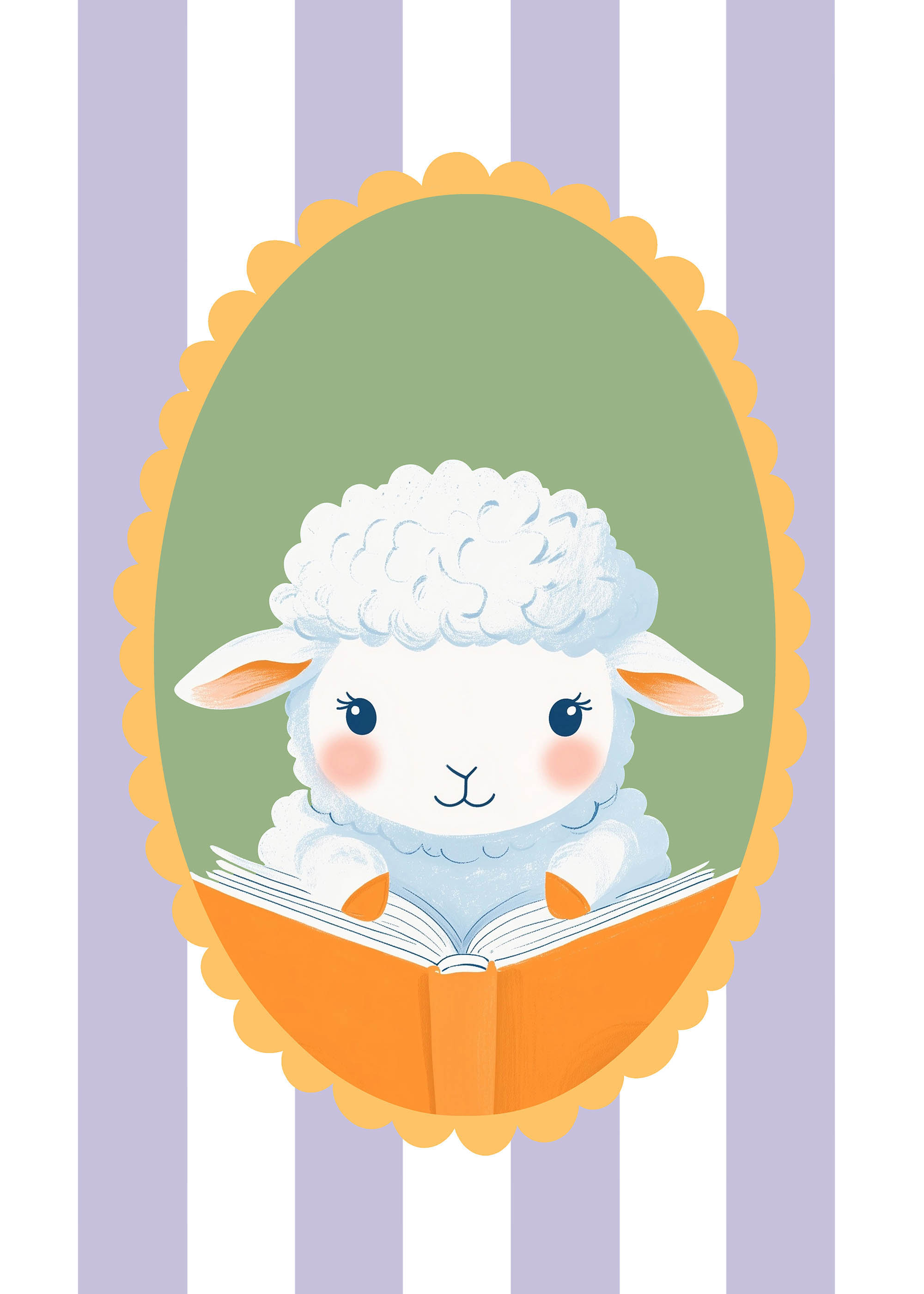 Plakat baranek czytający książkę dla dzieci pastelowy