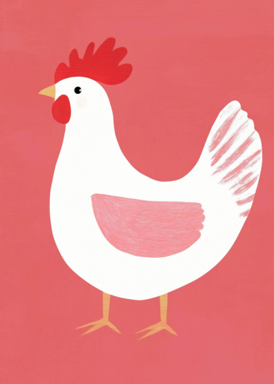 Plakat kura domowa dla dzieci skandynawski styl biała