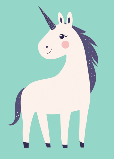 Plakat jednorożec biały fioletowy róg dla dzieci skandynawski