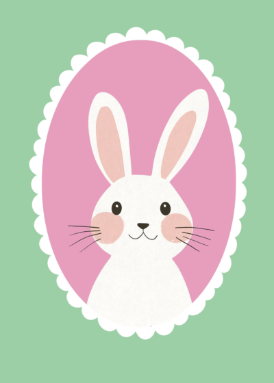 Plakat biały króliczek pastelowy róż miętowy dla dzieci