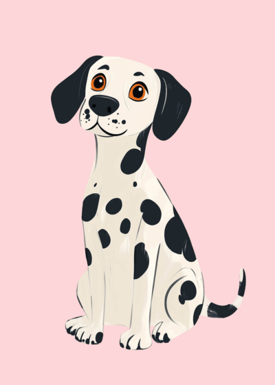 Plakat dalmatyńczyk pies różowe tło dziecięcy pokój