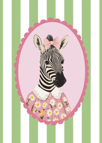 Plakat zebra w sukience vintage styl shabby chic dzieci